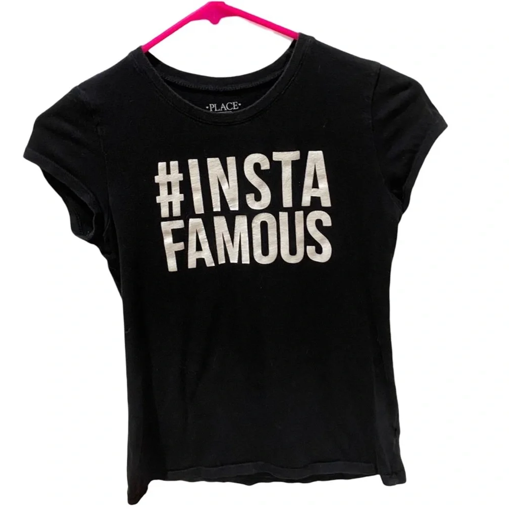 Children's Place Black hashtag insta-famous short sleeve black tee size 10